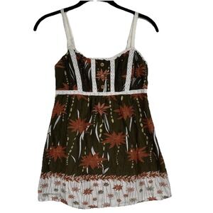 Vintage Charlotte Russe Tank Top Size Small Green Floral Babydoll Y2K Hippie